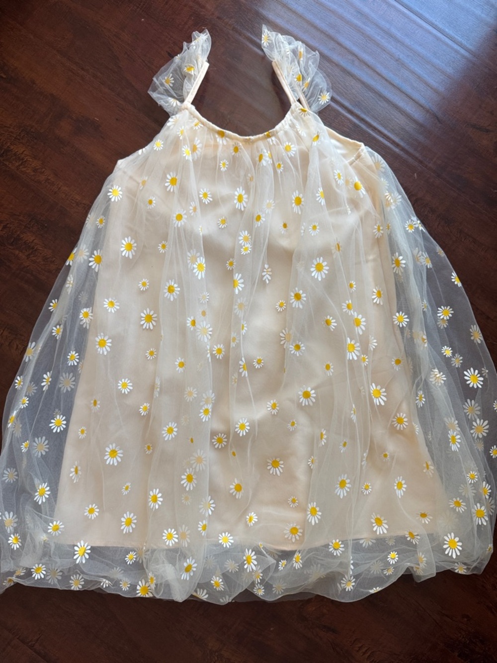 SHEIN kids girls Daisy Mesh Overlay Dress in Cream and White size 120